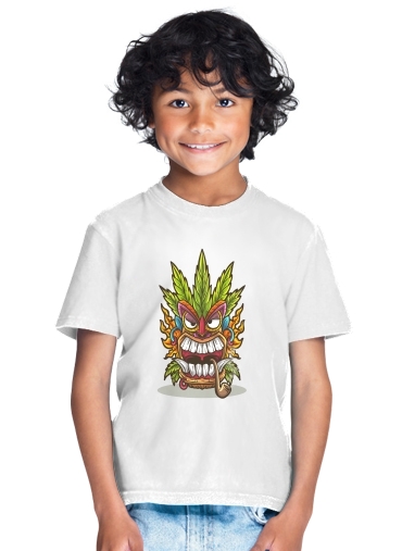  Tiki mask cannabis weed smoking for Kids T-Shirt