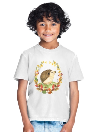  watercolor hedgehog in a fall woodland wreath for Kids T-Shirt