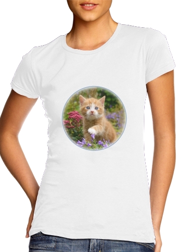  Cute ginger kitten in a flowery garden, lovely and enchanting cat for Women's Classic T-Shirt