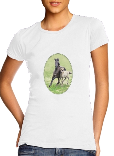  Horses, wild Duelmener ponies, mare and foal for Women's Classic T-Shirt