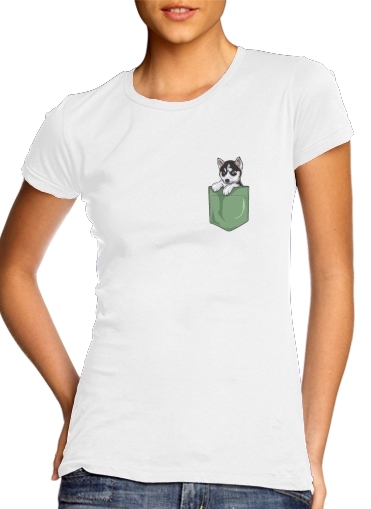  Husky Dog in the pocket for Women's Classic T-Shirt