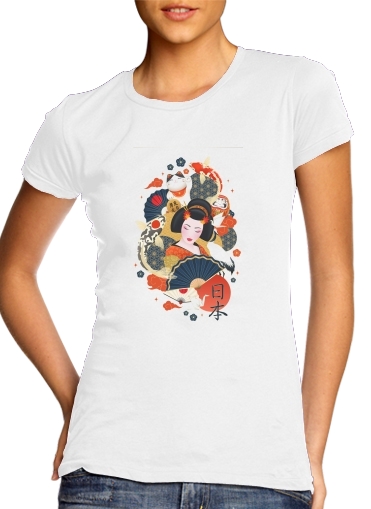  Japanese geisha surrounded with colorful carps for Women's Classic T-Shirt