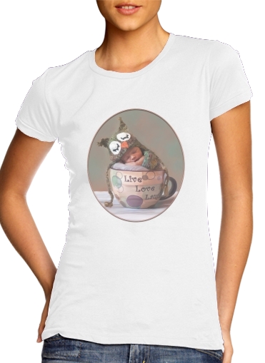  Painting Baby With Owl Cap in a Teacup for Women's Classic T-Shirt