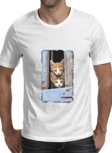 Cute curious kittens in an old window for Men T-Shirt