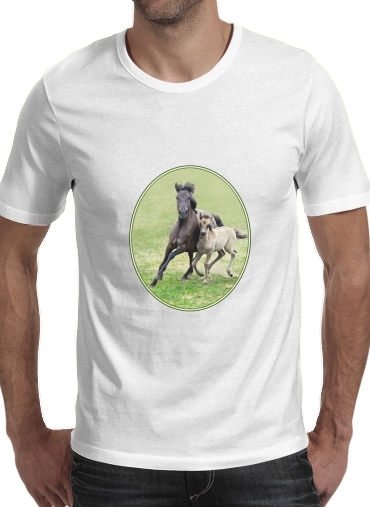 Men T-Shirt for Horses, wild Duelmener ponies, mare and foal