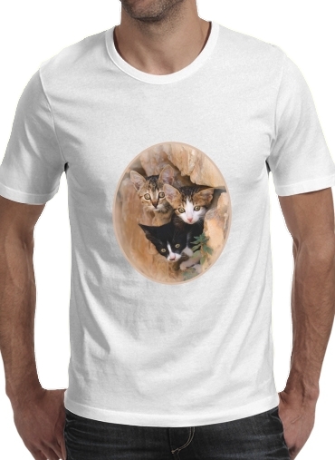 Men T-Shirt for Three cute kittens in a wall hole