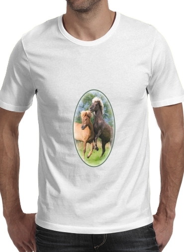  Two Icelandic horses playing, rearing and frolic around in a meadow for Men T-Shirt