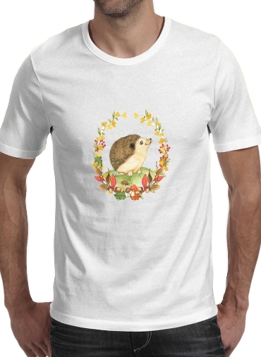  watercolor hedgehog in a fall woodland wreath for Men T-Shirt