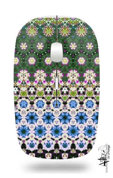 Abstract ethnic floral stripe pattern white blue green for Wireless optical mouse with usb receiver