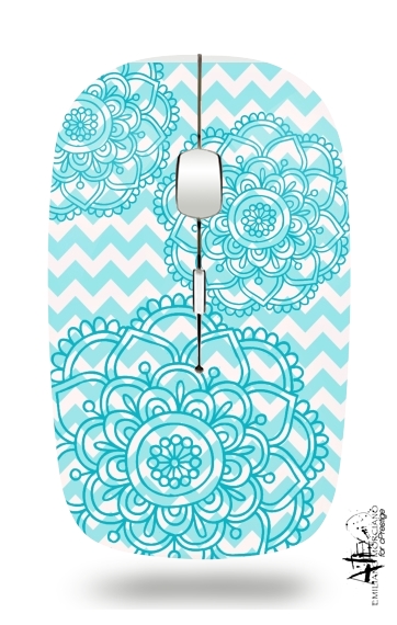  aqua chevrons and flowers for Wireless optical mouse with usb receiver