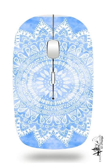  Bohemian Flower Mandala in Blue for Wireless optical mouse with usb receiver