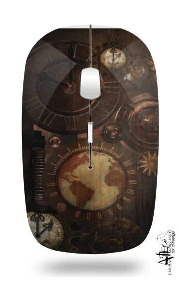  Brown steampunk clocks and gears for Wireless optical mouse with usb receiver