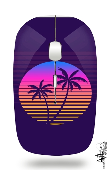  Classic retro 80s style tropical sunset for Wireless optical mouse with usb receiver
