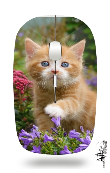  Cute ginger kitten in a flowery garden, lovely and enchanting cat for Wireless optical mouse with usb receiver