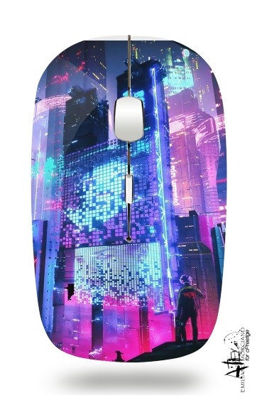 Cyberpunk city night art for Wireless optical mouse with usb receiver