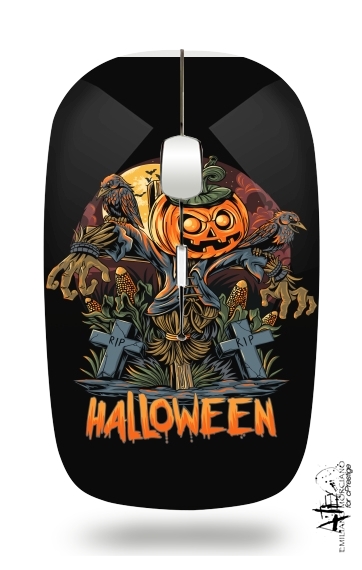  Halloween Pumpkin Crow Graveyard for Wireless optical mouse with usb receiver