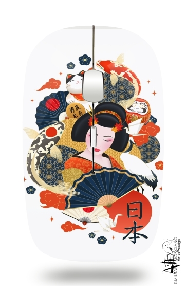  Japanese geisha surrounded with colorful carps for Wireless optical mouse with usb receiver