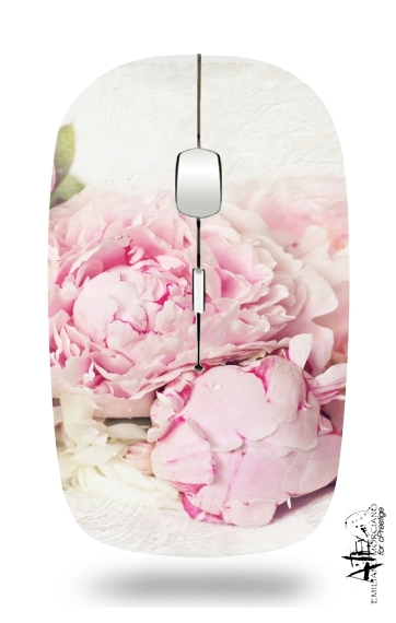  peonies on white for Wireless optical mouse with usb receiver