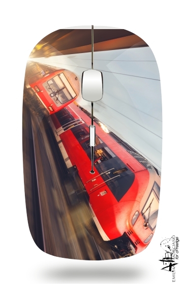  Modern high speed red passenger trains at sunset. railway station for Wireless optical mouse with usb receiver