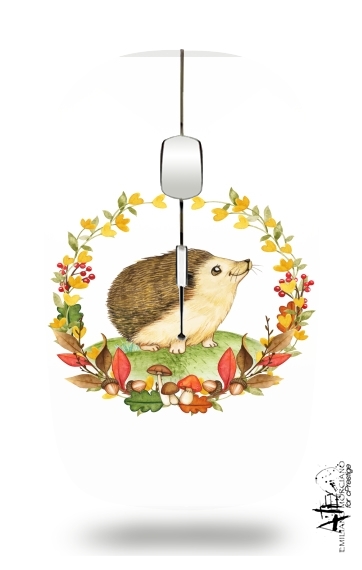  watercolor hedgehog in a fall woodland wreath for Wireless optical mouse with usb receiver
