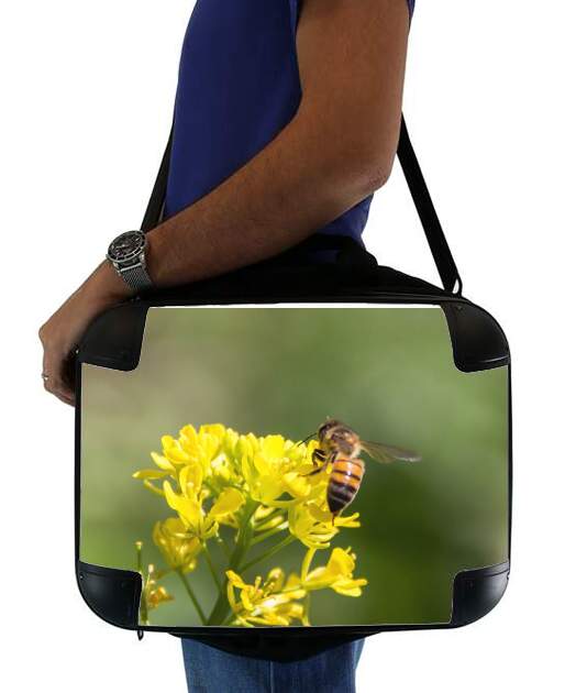  A bee in the yellow mustard flowers for Laptop briefcase 15" / Notebook / Tablet