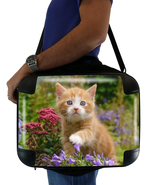  Cute ginger kitten in a flowery garden, lovely and enchanting cat for Laptop briefcase 15" / Notebook / Tablet