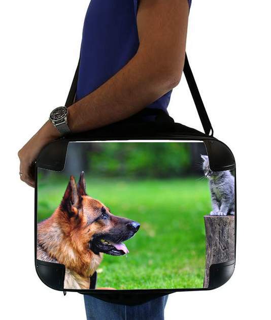  German shepherd with cat for Laptop briefcase 15" / Notebook / Tablet