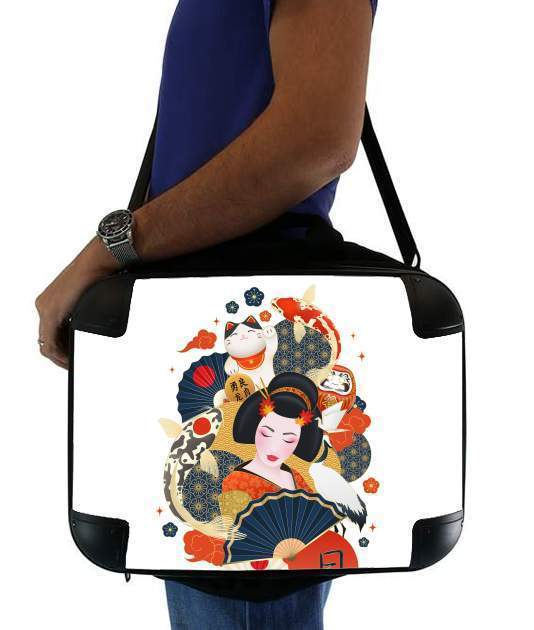  Japanese geisha surrounded with colorful carps for Laptop briefcase 15" / Notebook / Tablet