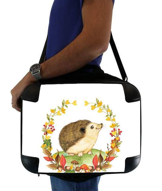  watercolor hedgehog in a fall woodland wreath for Laptop briefcase 15" / Notebook / Tablet