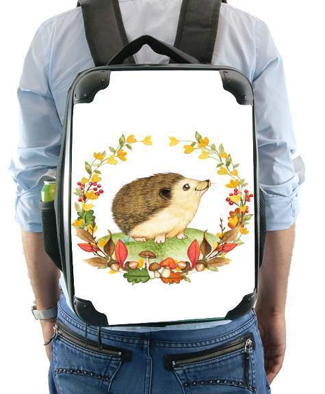  watercolor hedgehog in a fall woodland wreath for Backpack