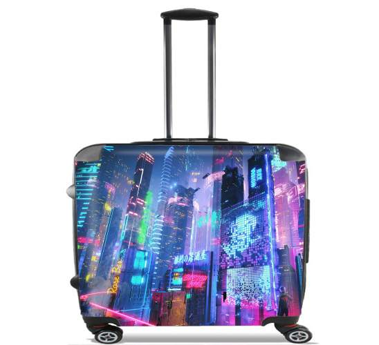  Cyberpunk city night art for Wheeled bag cabin luggage suitcase trolley 17" laptop