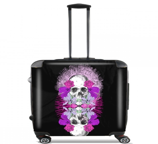 Wheeled bag cabin luggage suitcase trolley 17" laptop for Flowers Skull