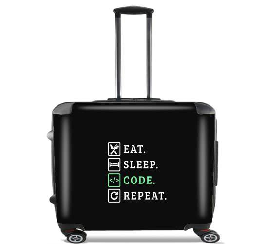  Eat Sleep Code Repeat for Wheeled bag cabin luggage suitcase trolley 17" laptop