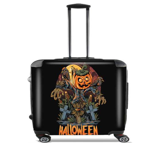 Wheeled bag cabin luggage suitcase trolley 17" laptop for Halloween Pumpkin Crow Graveyard