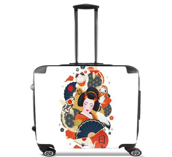  Japanese geisha surrounded with colorful carps for Wheeled bag cabin luggage suitcase trolley 17" laptop