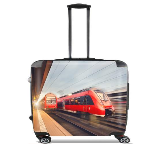  Modern high speed red passenger trains at sunset. railway station for Wheeled bag cabin luggage suitcase trolley 17" laptop