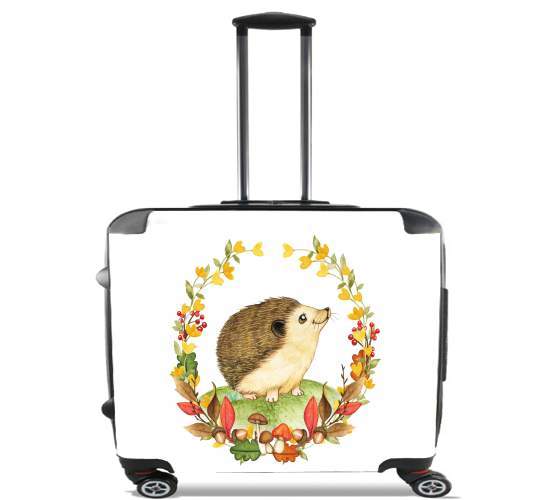  watercolor hedgehog in a fall woodland wreath for Wheeled bag cabin luggage suitcase trolley 17" laptop