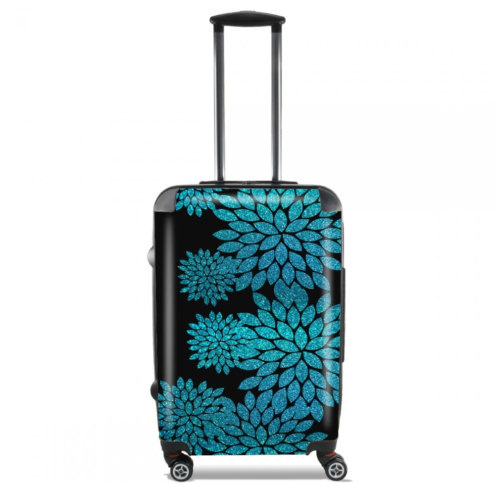  aqua glitter flowers on black for Lightweight Hand Luggage Bag - Cabin Baggage